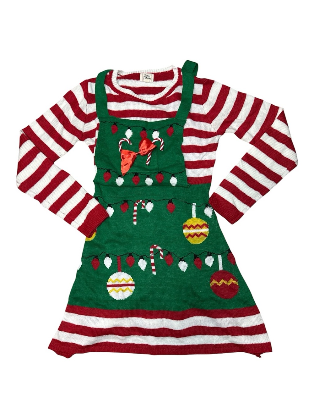 Born Famous Christmas Elf Holiday Ugly Sweater Dress Size Large Red Green